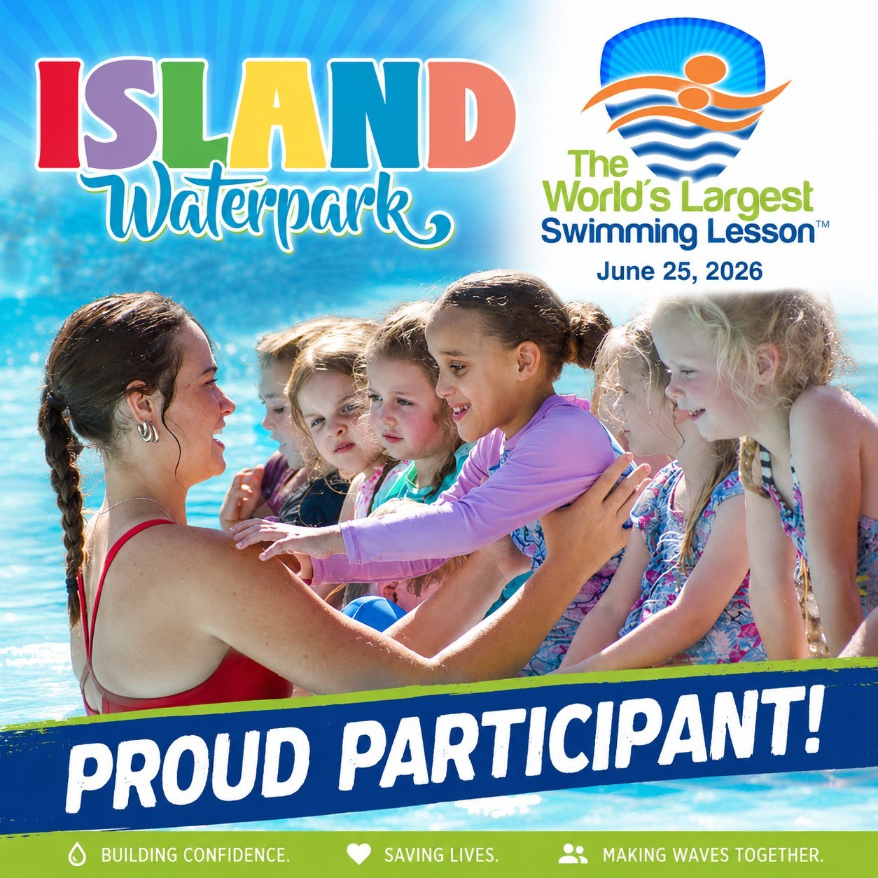 World's Largest Swim Lesson 2026 at Island Waterpark — Proud Participant